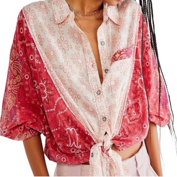 Free People Sun Valley Bandana Tunic Cotton Blouse - Picture 2 of 5